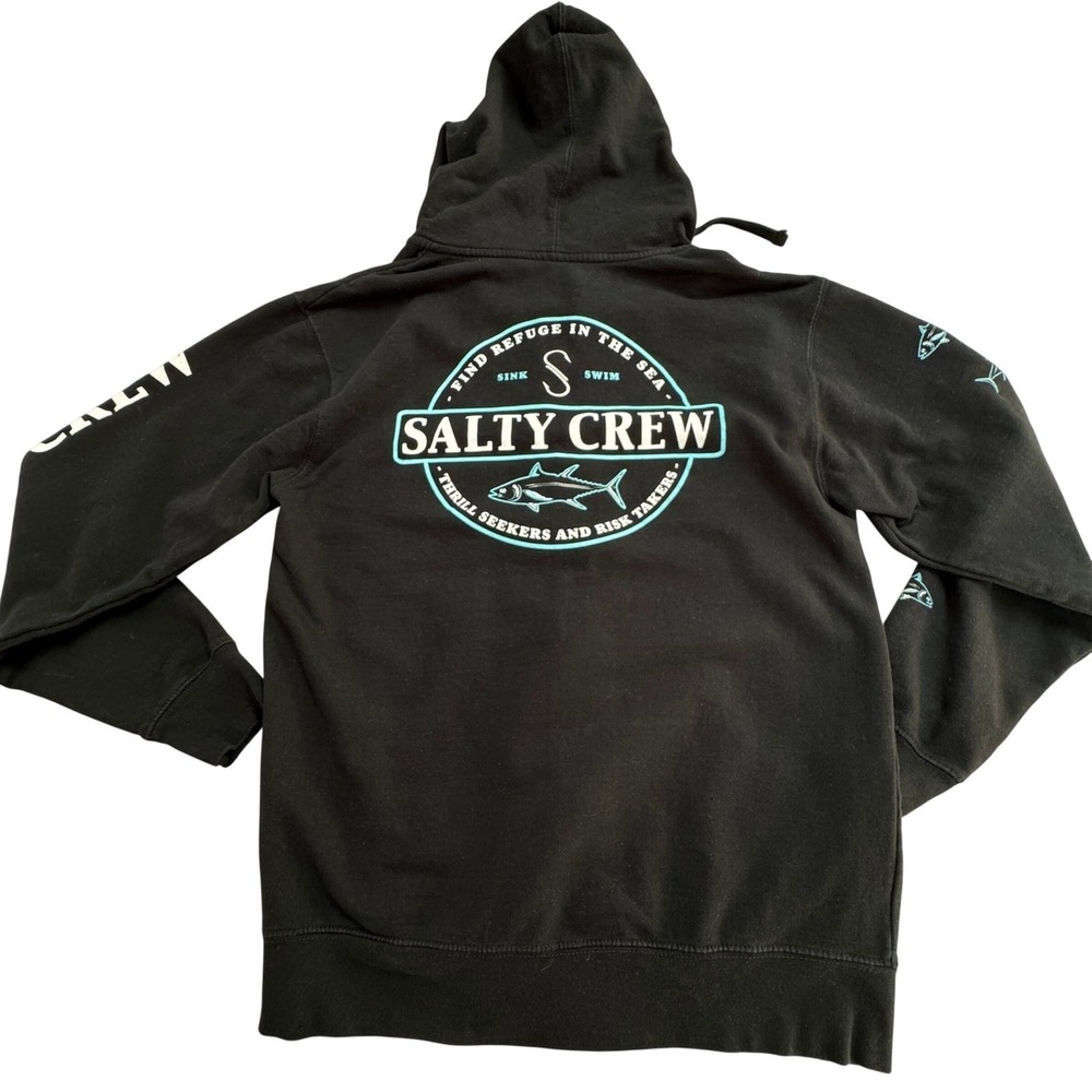 Salty Crew Full Zip Hoodie Mens Medium Black Graphic‎ Print
